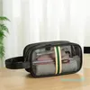 Sac Cosmétique De Voyage Sacs À Cosmétiques Transparents Fermeture Éclair Solide Rayé Fil Lettre Maquillage Hanbag Transparent Rangement De Toilette Fourre-Tout Transporter Grande Capacité Paquet De Voyage