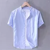 Camicie casual da uomo 2023 Camicia di lino di alta qualità Solido bottone a manica corta Morbido comodo abbigliamento da uomo semplice e alla moda