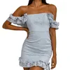 Casual Dresses Women Floral Lace Bodycon Mini Dress Off Shoulder Boat Neck Backless Ruffles Cocktail Summer Party Club Short