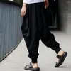 Herrbyxor hiphop bomullslinne harem män solida streetwear joggar retro baggy drop crotch casual byxor japansk stil 2023