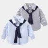 Kids Shirts Spring Fall 2 3 4 6 8 10 Year Old Children's Transition Neckline Long Sleeve Shirt with Tie Suitable for Children 230403