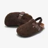 Slipper Boys Girls Furry Slippers Winter Warm Plush Cork Sandals Nonslip Kids Shoes Elastic Back Strap Casual Home chaussons 230403