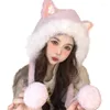 Baskenmütze Mädchen Kätzchen Hut Y2K Pelzohren Geschenke Warm Winter Erwachsene Kinder Po Requisiten 066C