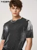 Herr t-shirts herrar o-hals kort ärm mesh polka dot tryck utseende genom tofsar casual camisetta stil sexig tee topp incerun 5xl 230403