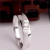 Anéis de cluster abertos anel de diamante banhado a platina imitação moissanite flash areia homens jateamento negócios cavalheiro casamento