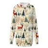 Robes décontractées Robe de Noël rouge pour femmes Mode Père Noël Arbre Imprimer Sweat à capuche pour femmes Sweatshirts Fête de vacances Pulls Mini