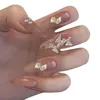 False Nails 24Pcs Butterfly French Ballerina Coffin Fake Double With Diamond Press On Nail Tips For Salons