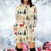 Robes décontractées Robe de Noël rouge pour femmes Mode Père Noël Arbre Imprimer Sweat à capuche pour femmes Sweatshirts Fête de vacances Pulls Mini