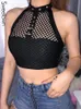 CAMISOLELE TOBLIS Sweetown Black Fishnet Patchwork Gothic Tank Top Kobiety Streetwear Okuelet Okusek Choker Halter Szyja Backless Sexy punk uprawa Tops Summer 230403