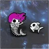 Konst- och hantverkstift Broscher Mermaid Skeleton Fishbone Brosch Purple Hair Fish Bone Kids Emamel Badge 1476 D3 Drop Delivery Subuly DHX2P