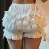 Shorts pour femmes Mignon Lolita Femmes Dentelle Garnie Taille élastique Pyjama avec détail d'arc - Pantalon court Homewear doux