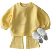 Clothing Sets Spring Baby Girls Boy Long Sleeves Round Collar Candy Color Sweatshirt Boot Cut Pants Born Clothes