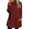 Damen-Kapuzenpullover, stilvolles Damen-Sweatshirt, Fleece-Lammfelljacke mit Tasche, mittellang, dünn, einfarbig, Oberbekleidung, Kapuzenpullover, Sudaderas de Mujeres