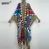 Dames badmode Winyi Africa Afrika Summer Party Beach Swim Suit Elegante vrouwen Kaftan Boho Cardigan Kleurrijke sexy vakantie Lange Mouw Kimono 230403