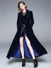 Women's Leather Faux Winter Runway Designer Women Vintage Notched Collar Wrap Black Velvet Maxi Overcoat Thick Warm Pocket Long Trench Coat Outwear 231102