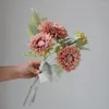 Decoratieve bloemen 4heads/Bunch luxe retro zonnebloem met bladeren kunstmatige flores artificiales boeket mariage bruids handbloem