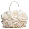 Shoppingväskor boutique de fgg röd blomma rose bush kvinnor satin aftonväska pärlor handtag totes väska bröllop handväska brudkoppling