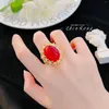 Cluster ringen elegante vrouwelijke prinses Ruby ring 18K goud kleur sprankelende Zirkoon CZ originele vintage bruiloft verlovingsband bruid sieraden