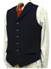 Men's Vests Suit Vest Green Herringbone Wool Tweed Full Tailored Collar Male Gentleman Business Waistcoat For Wedding Groom Brown
