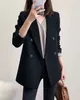 Women's Suits Mantel Campuran Wol Wanita Blazer Panjang Pertengahan Solid Blus Hangat Tebal Atasan Kantor