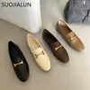 SUOJIALUN Autumn Dress Women Flat Fashion Buckle Soft Sole Ballet Shoe Ladies Casual Slip On Round Toe Loafer Shoes Muje s