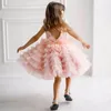 Girl Dresses Pink Flower For Weddings Tulle Appliques Evening Party Baby First Communion Pageant Princess Kids Banquet Ball Gown