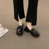 Loafers zwart platform mode ronde teen chunky hakken retro platte schoenen vrouwelijke slip op casual jurk dames pumps