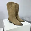 Женская обувь Isabel Duerto Suede Marant Western Boots Натуральная кожа в стиле вестерн Низкий блочный каблук Duerto Boots Perfect Fashion Real Photos