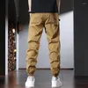 Men's Pants Cotton Khaki Casual Men Fashion Streetwear Elastic Waist Drawstring Joggers Trousers