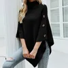 Damenpullover 2023 Herbst Winter Button Poncho Frauen Pullover Pullover Rollkragenpullover Strickwaren Vintage Cape Batwing Sleeve SA987