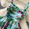 エスニックスタイルのウエストラップスリムレースアップドレス夏のフレンチシックな見事な花の初恋ドレス