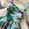 Estilo étnico cintura envolta vestido fino de renda verão francês chique deslumbrante vestido floral primeiro amor