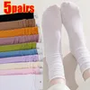 Women Socks 5pairs Japanese Loose High School Girls Harajuku Long Cute Solid Colors Knitting Striped Cotton Women's Sock