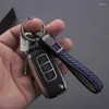 Keychains Classic handstickade läder Keychain Creative Par Schoolbag Key Ring Llaveros Pendant Real Cowhide Car Chain Accessories