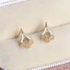 Dangle Earrings LAMOON For Women Flower Shape Bijoux Natural Iolite Agate Stud Earring 925 Sterling Silver Gold Plated Sparking EI023