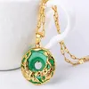 14K Gold Necklace Emerald Pendants for Female Luxury Colgante De 925 Mujer Green Jade Emerald Pendant Topaz Gemstone Necklaces CX2306w