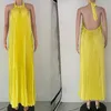 Casual Dresses Wishyear Summer Loose Big Swing Backless Sleeveless Female Beach Party Long Elegant Robe Women Solid Satin Pleated Maxi Dress