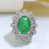 Flower Emerald Diamond Ring 100% Real 925 Sterling Silver Party Wedding Band Rings for Women Bridal Promise Engagement Smycken