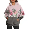 Kvinnors hoodies mode långärmad lös rund nacke fleece blommig tryck huvtröja topp blusa mujer moda 2023 sudaderas nuevas