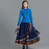 Spódnice jesień i zimowe etniczne hafty retro nieregularny tiul duży spódnica panie szczupły moda literacka kobieta