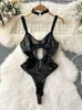 NXY MULHERM PU CEAR BODYSuit de lingerie transparente Veja através de trajes de plays sensuais pretos eróticos sem costas 230328