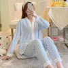 Slaap Lounge 100 Katoen Plaid Vneck Moederschap Pyjama Set voor Lente Herfst Zwangere Vrouw Verpleging Nachtkleding Borstvoeding 231102