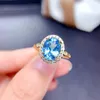 Кольца кластера Bling Blue Crystal Topaz Diamonds Драгоценные камни для женщин Цвет золота 14 карат Изысканные шикарные ювелирные изделия Bijoux Bague Модные аксессуары