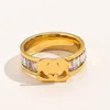 18k plaqué or anneaux de mariage marque Designers lettre cercle mode femmes amour acier inoxydable diamant bague fête bijoux cadeau