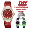 Relógios de fábrica TWF 131.28.29.20.99.002 Constellation 29mm Cal.8700 Autoamtic Womens Watch Diamond Bezel Red Dial Pulseira de couro Relógios de pulso femininos