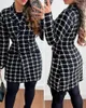 Robes décontractées automne hiver plaid manteau de laine robe femmes casual bureau dames col en v double boutonnage mince femme