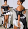 2023 Arabe Aso Ebi Crystals Crystals Prom Dress Perls A-Line Hi-LO SOIRGE FORMEL