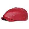 Berets Autumn And Winter Leather Solid Sboy Caps Flat Peaked Cap Men Women Painter Beret Hats 129