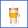 Kubki 450 ml Nordic Glass Cup ze słomką i pokrywką ciemnozielone naczynia do picia kawa kubek wina mleko piwo piwo sok sok sok zimny