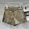 Women's Shorts PREPOMP 2023 Autumn Collection Side Bandage Design Belt Tie Dye Faux Leather Women GM100